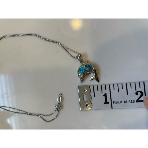 STERLING SILVER NWOT Blue Dolphin Pendant Necklace - Picture 4 of 5